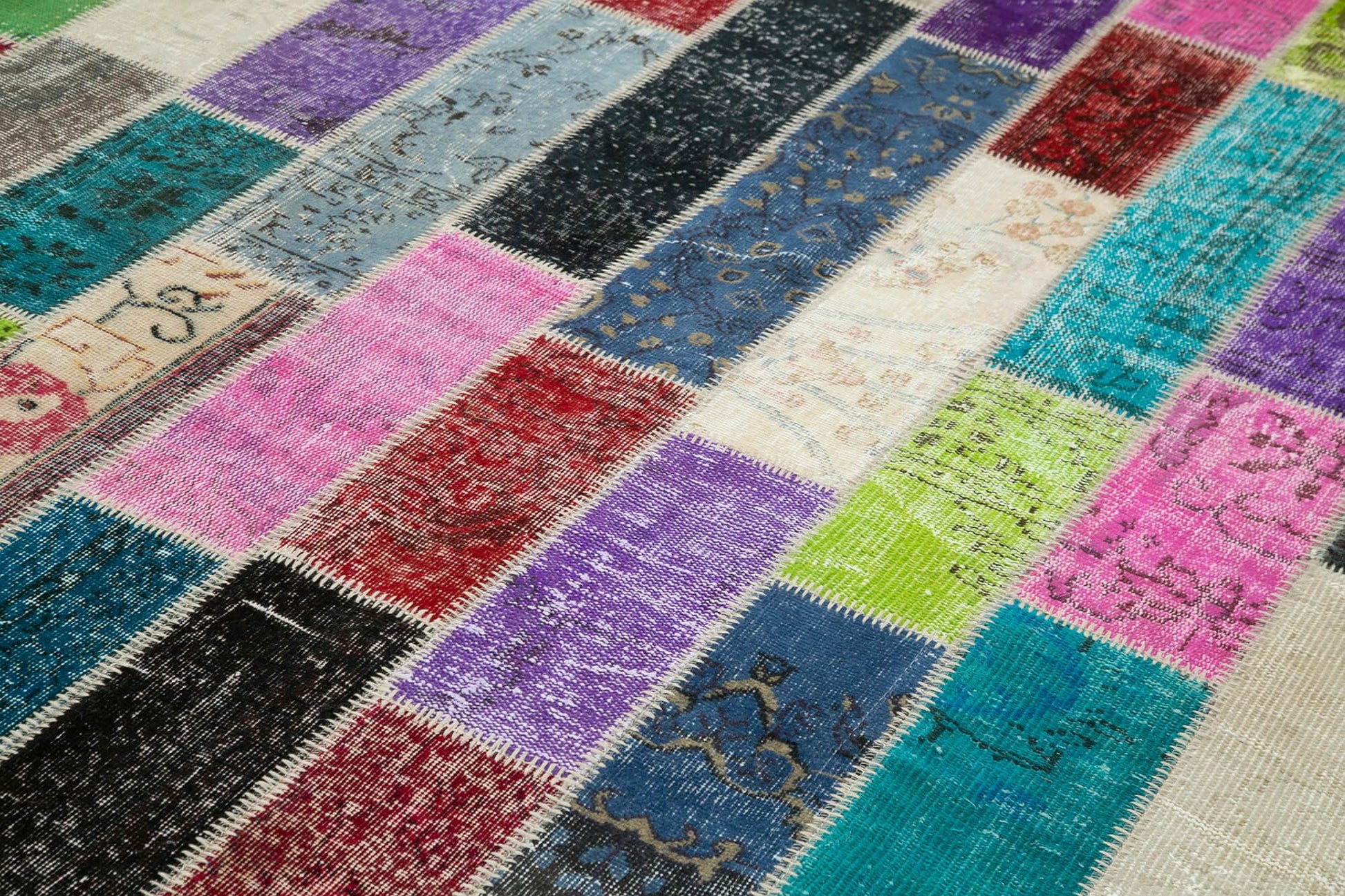 Kırk Yama Gri Patchwork Pamuk Yün El Dokuma Halısı 195x304 Agacan