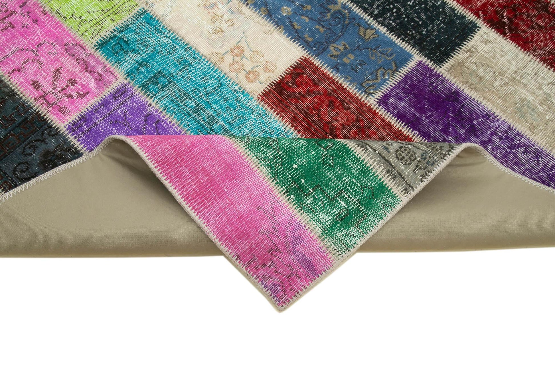 Kırk Yama Gri Patchwork Pamuk Yün El Dokuma Halısı 195x304 Agacan