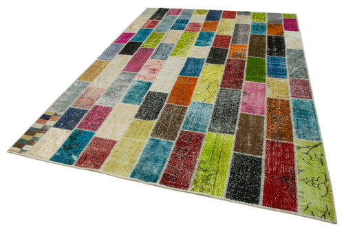 Kırk Yama Gri Patchwork Pamuk Yün El Dokuma Halısı 202x305 Agacan