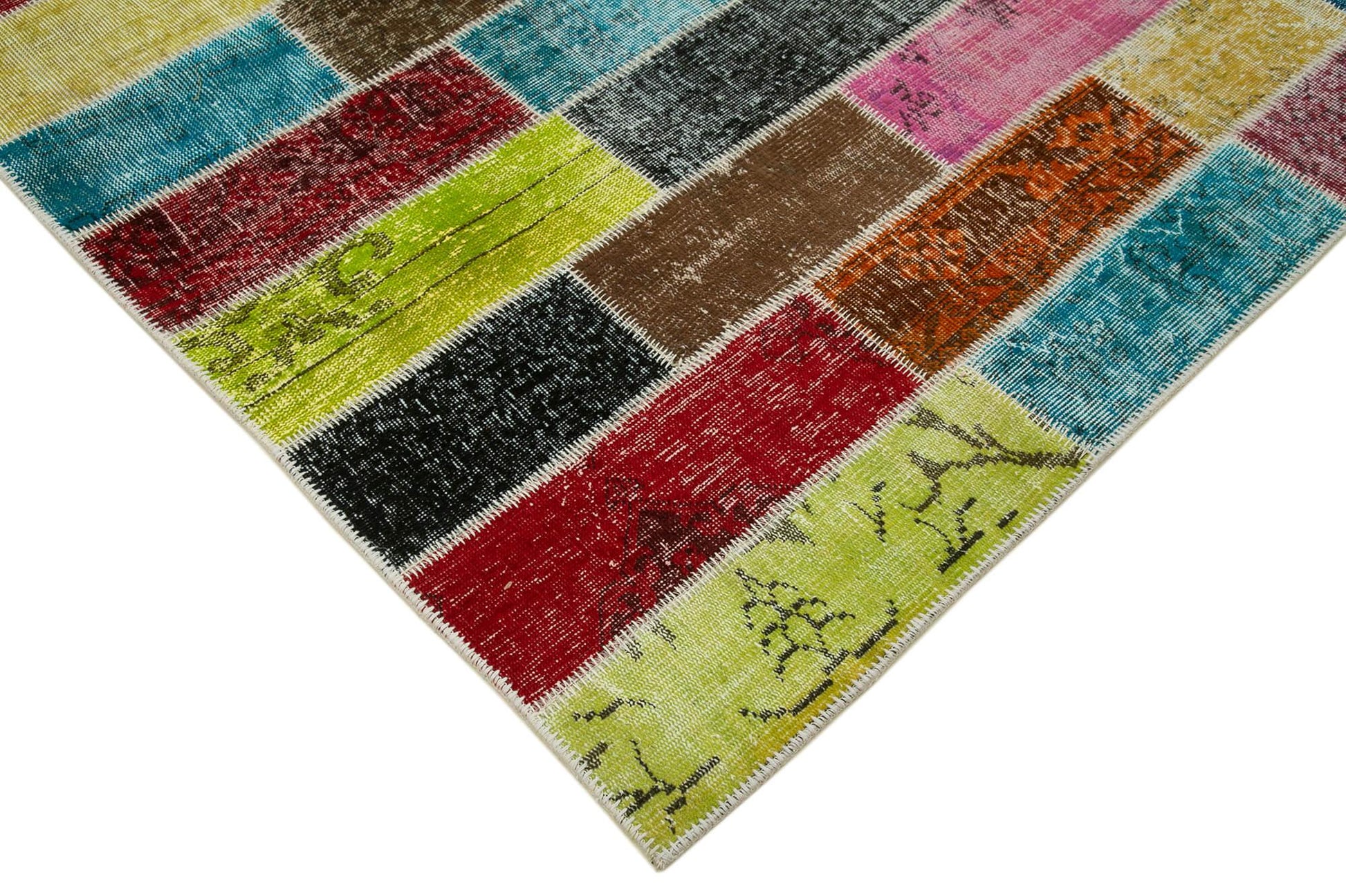 Kırk Yama Gri Patchwork Pamuk Yün El Dokuma Halısı 202x305 Agacan