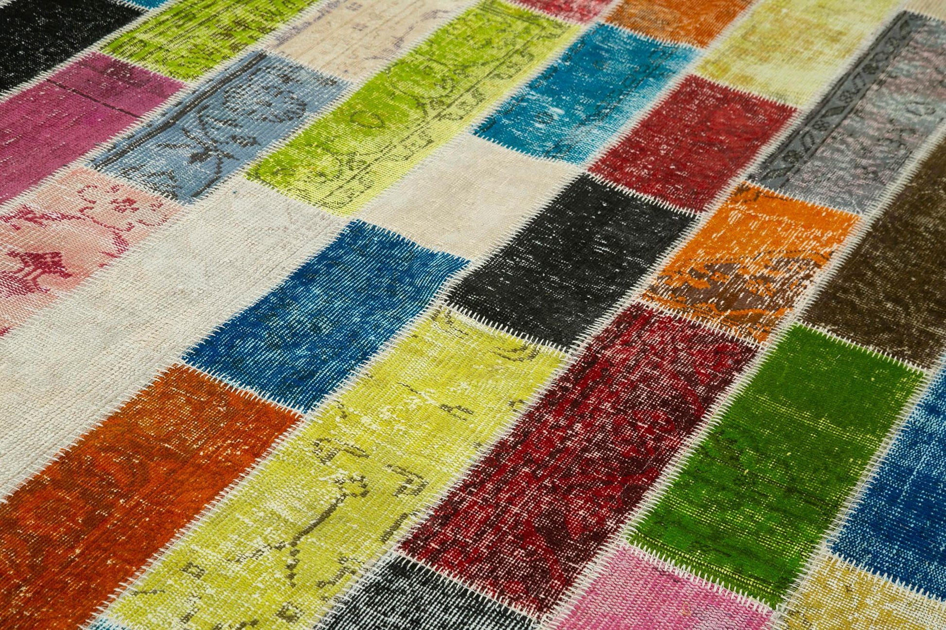 Kırk Yama Gri Patchwork Pamuk Yün El Dokuma Halısı 202x305 Agacan