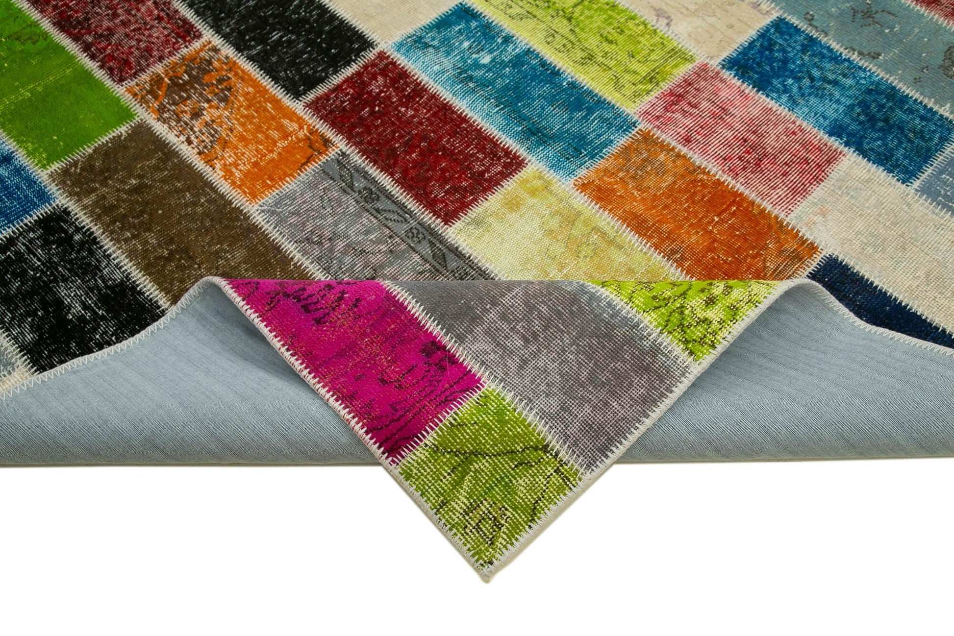 Kırk Yama Gri Patchwork Pamuk Yün El Dokuma Halısı 202x305 Agacan