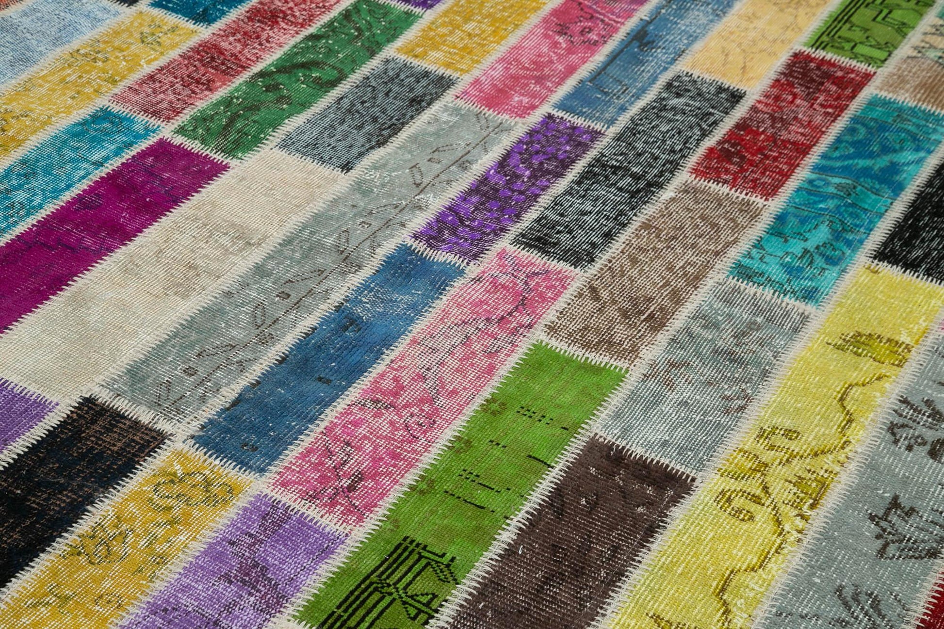 Kırk Yama Gri Patchwork Pamuk Yün El Dokuma Halısı 200x311 Agacan