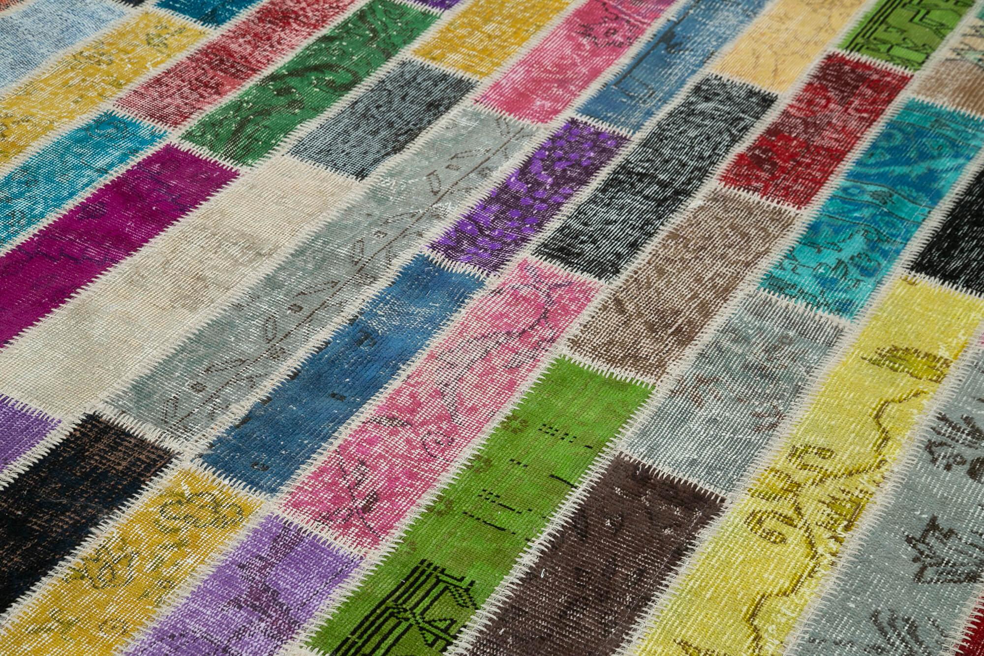 Kırk Yama Gri Patchwork Pamuk Yün El Dokuma Halısı 200x311 Agacan