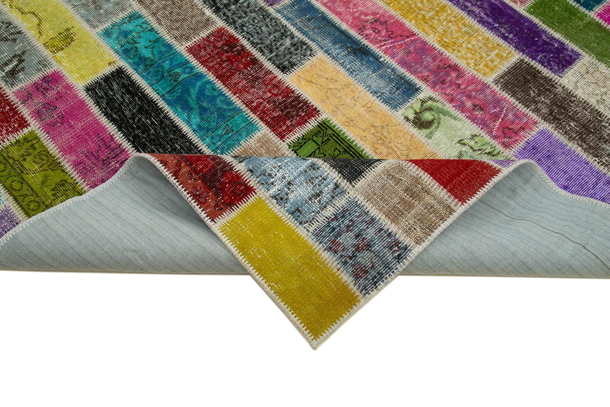 Kırk Yama Gri Patchwork Pamuk Yün El Dokuma Halısı 200x311 Agacan