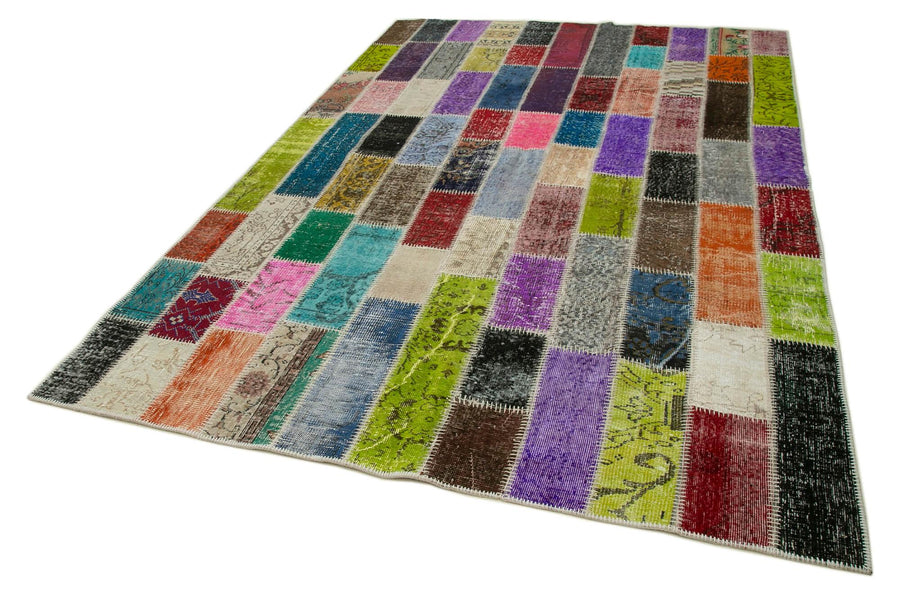 Kırk Yama Gri Patchwork Pamuk Yün El Dokuma Halısı 198x304 Agacan