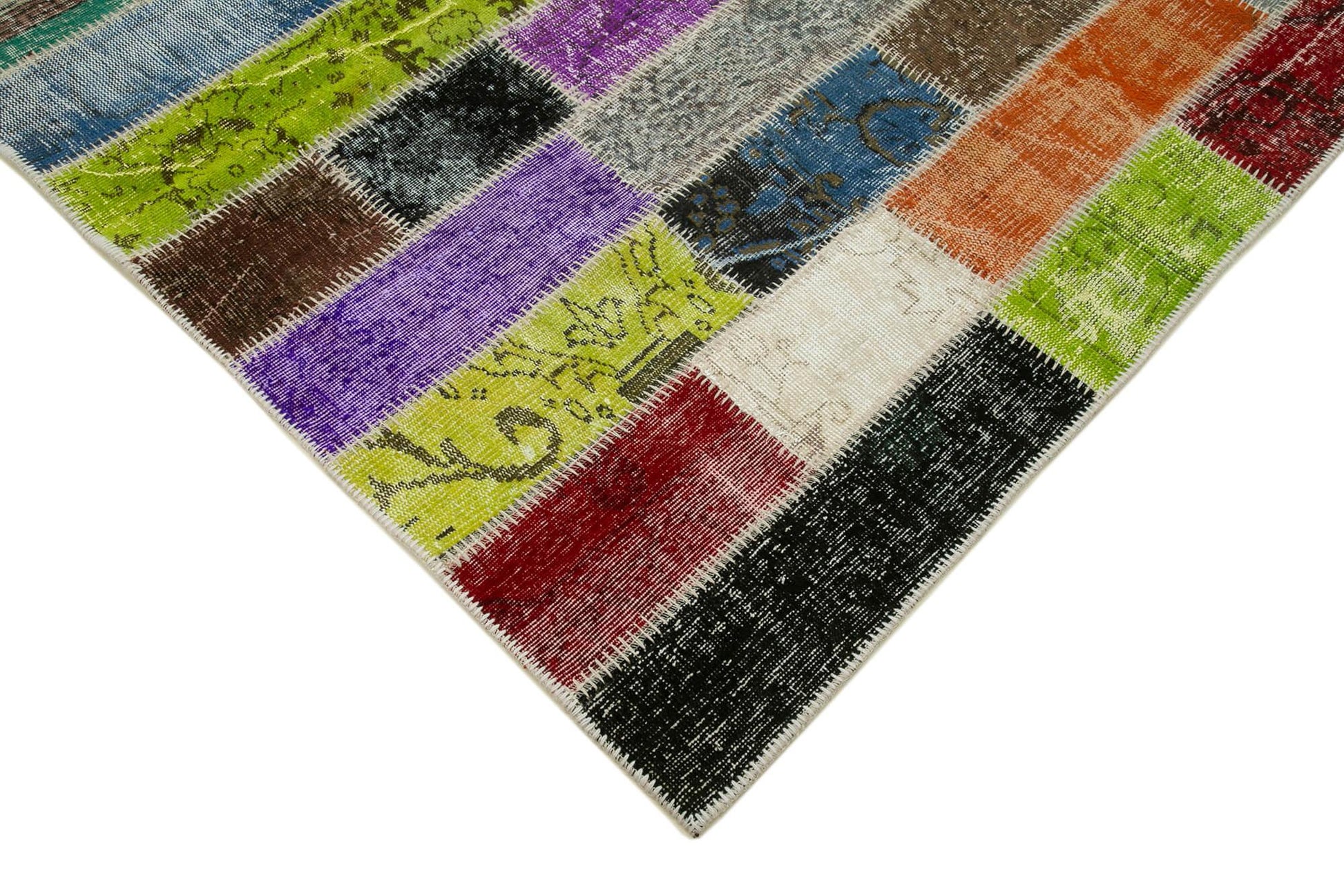 Kırk Yama Gri Patchwork Pamuk Yün El Dokuma Halısı 198x304 Agacan