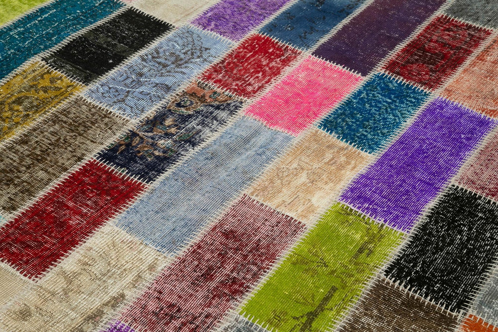 Kırk Yama Gri Patchwork Pamuk Yün El Dokuma Halısı 198x304 Agacan