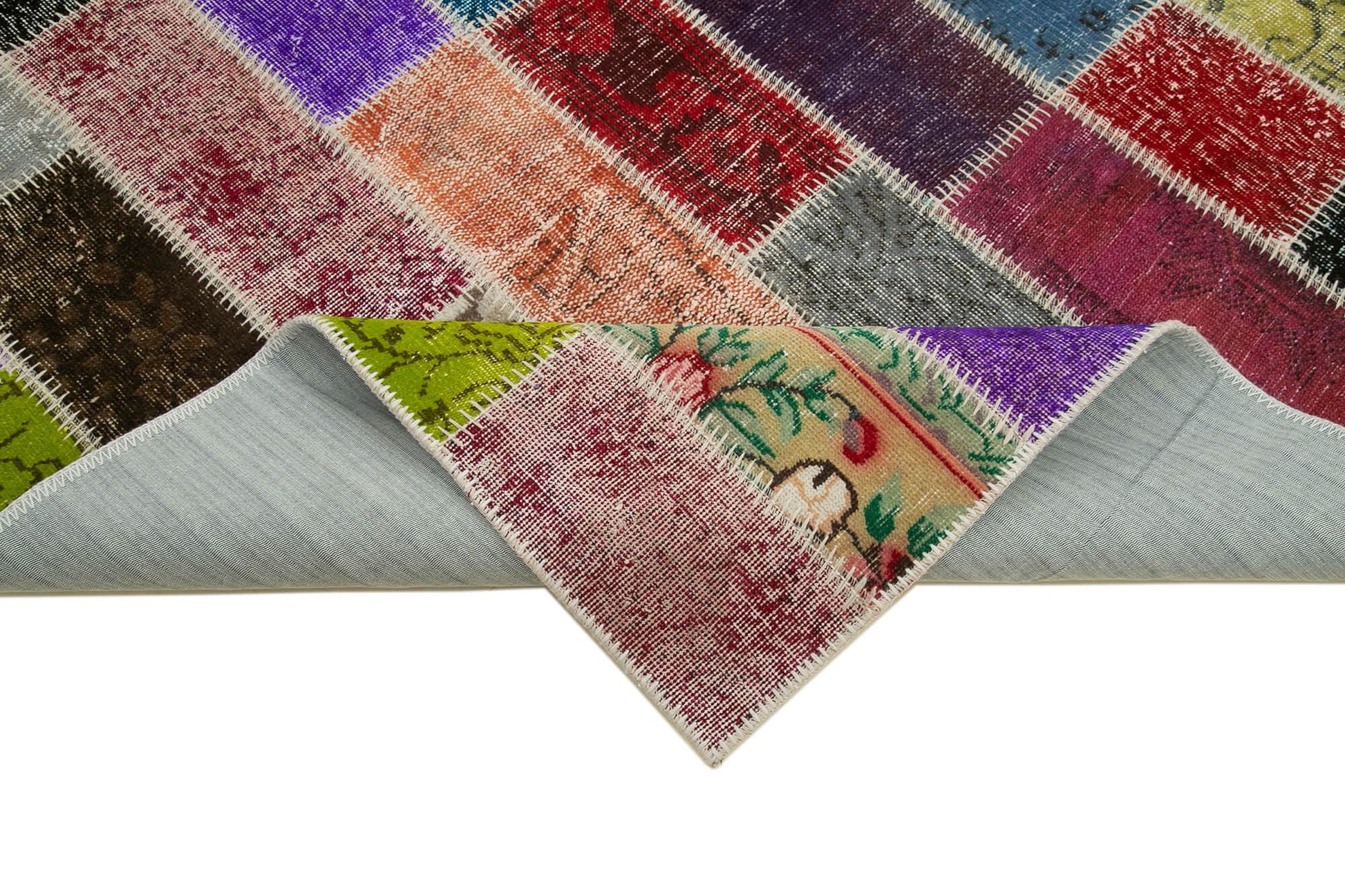 Kırk Yama Gri Patchwork Pamuk Yün El Dokuma Halısı 198x304 Agacan