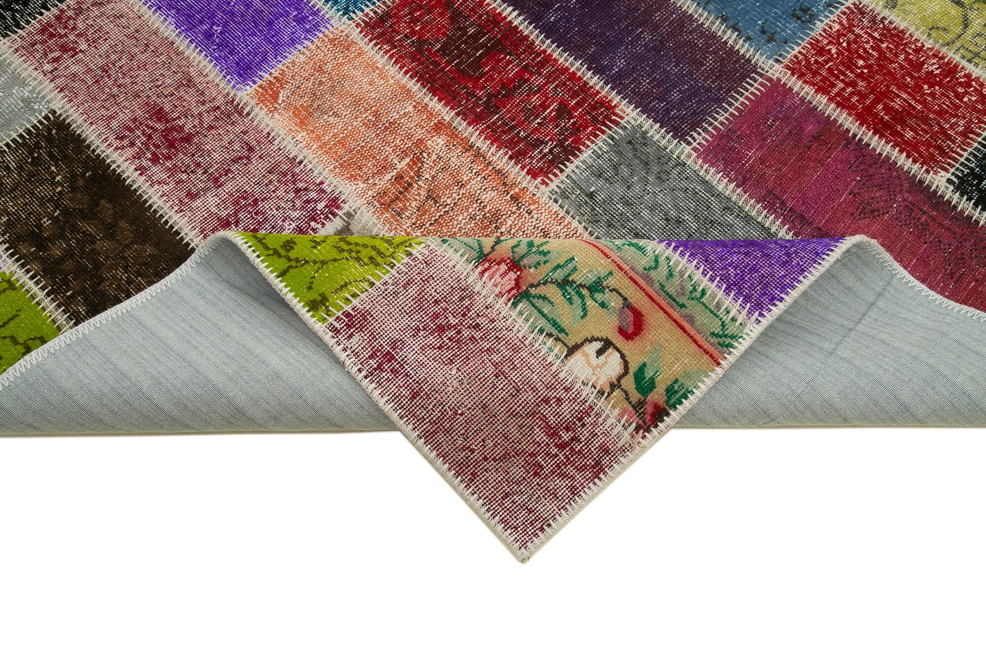 Kırk Yama Gri Patchwork Pamuk Yün El Dokuma Halısı 198x304 Agacan