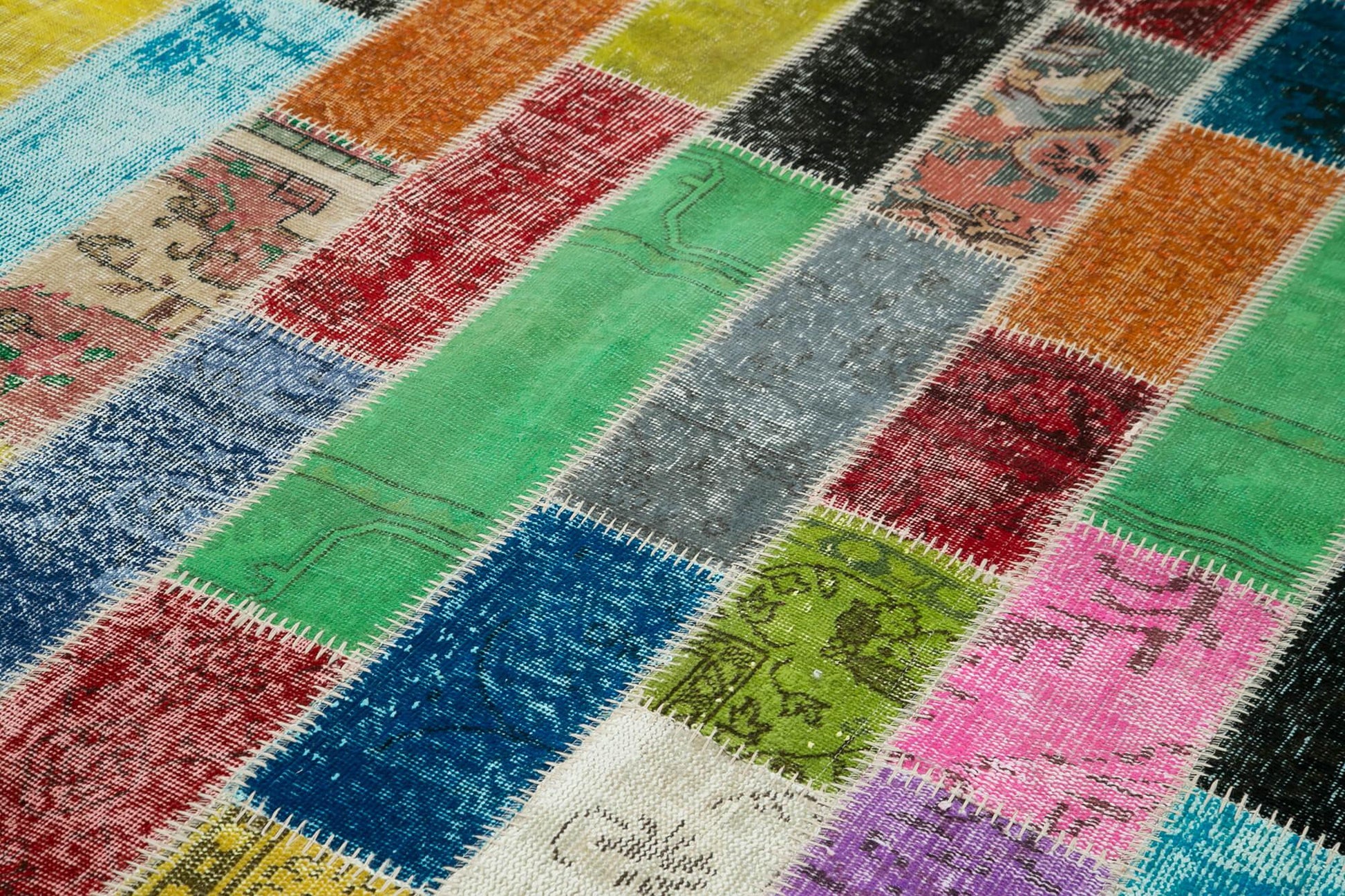 Kırk Yama Gri Patchwork Pamuk Yün El Dokuma Halısı 200x295 Agacan