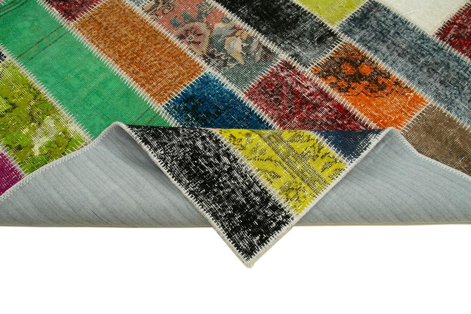 Kırk Yama Gri Patchwork Pamuk Yün El Dokuma Halısı 200x295 Agacan