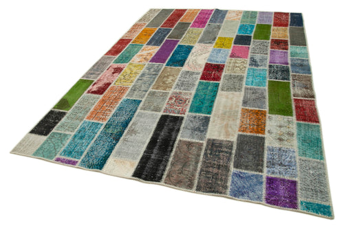 Kırk Yama Gri Patchwork Pamuk Yün El Dokuma Halısı 200x303 Agacan