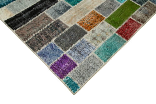 Kırk Yama Gri Patchwork Pamuk Yün El Dokuma Halısı 200x303 Agacan