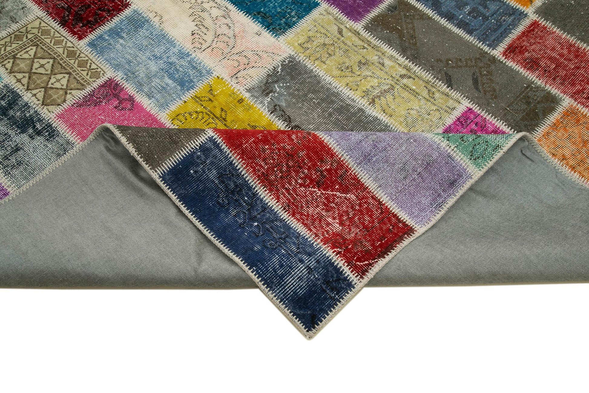 Kırk Yama Gri Patchwork Pamuk Yün El Dokuma Halısı 200x303 Agacan