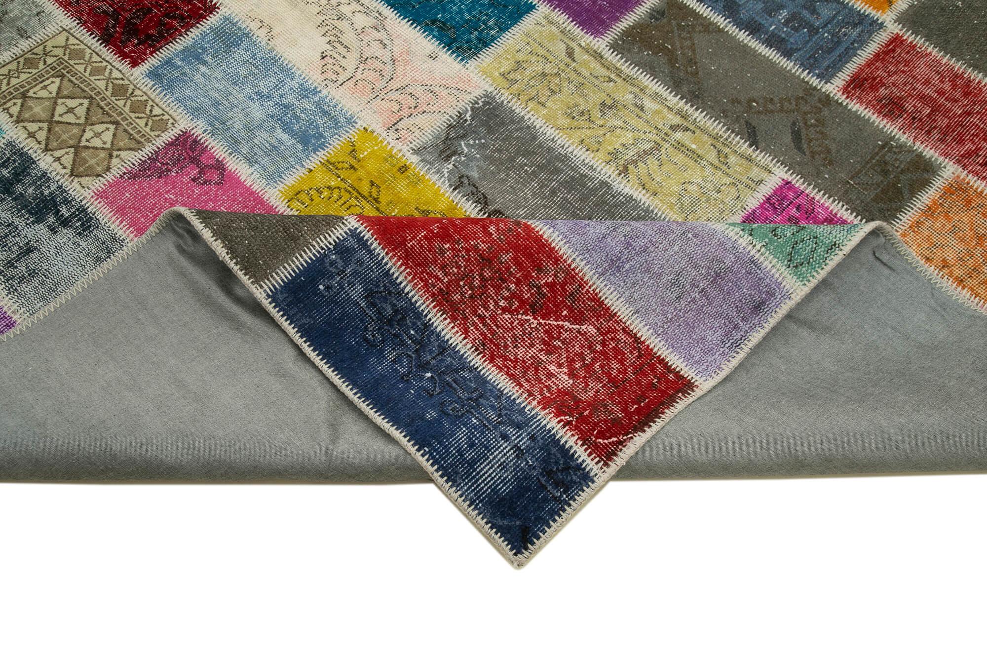 Kırk Yama Gri Patchwork Pamuk Yün El Dokuma Halısı 200x303 Agacan