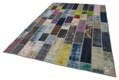 Kırk Yama Gri Patchwork Pamuk Yün El Dokuma Halısı 204x304 Agacan