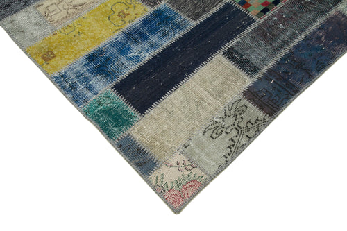 Kırk Yama Gri Patchwork Pamuk Yün El Dokuma Halısı 204x304 Agacan
