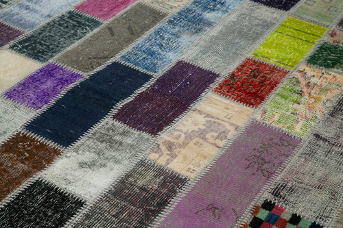 Kırk Yama Gri Patchwork Pamuk Yün El Dokuma Halısı 204x304 Agacan