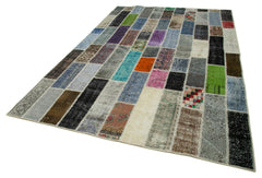 Kırk Yama Gri Patchwork Pamuk Yün El Dokuma Halısı 203x312 Agacan