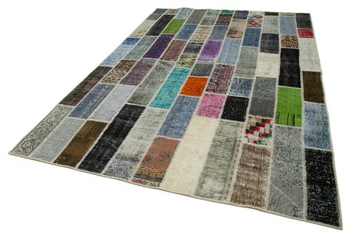 Kırk Yama Gri Patchwork Pamuk Yün El Dokuma Halısı 203x312 Agacan