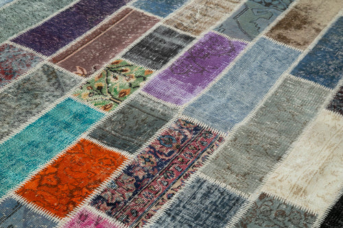 Kırk Yama Gri Patchwork Pamuk Yün El Dokuma Halısı 203x312 Agacan