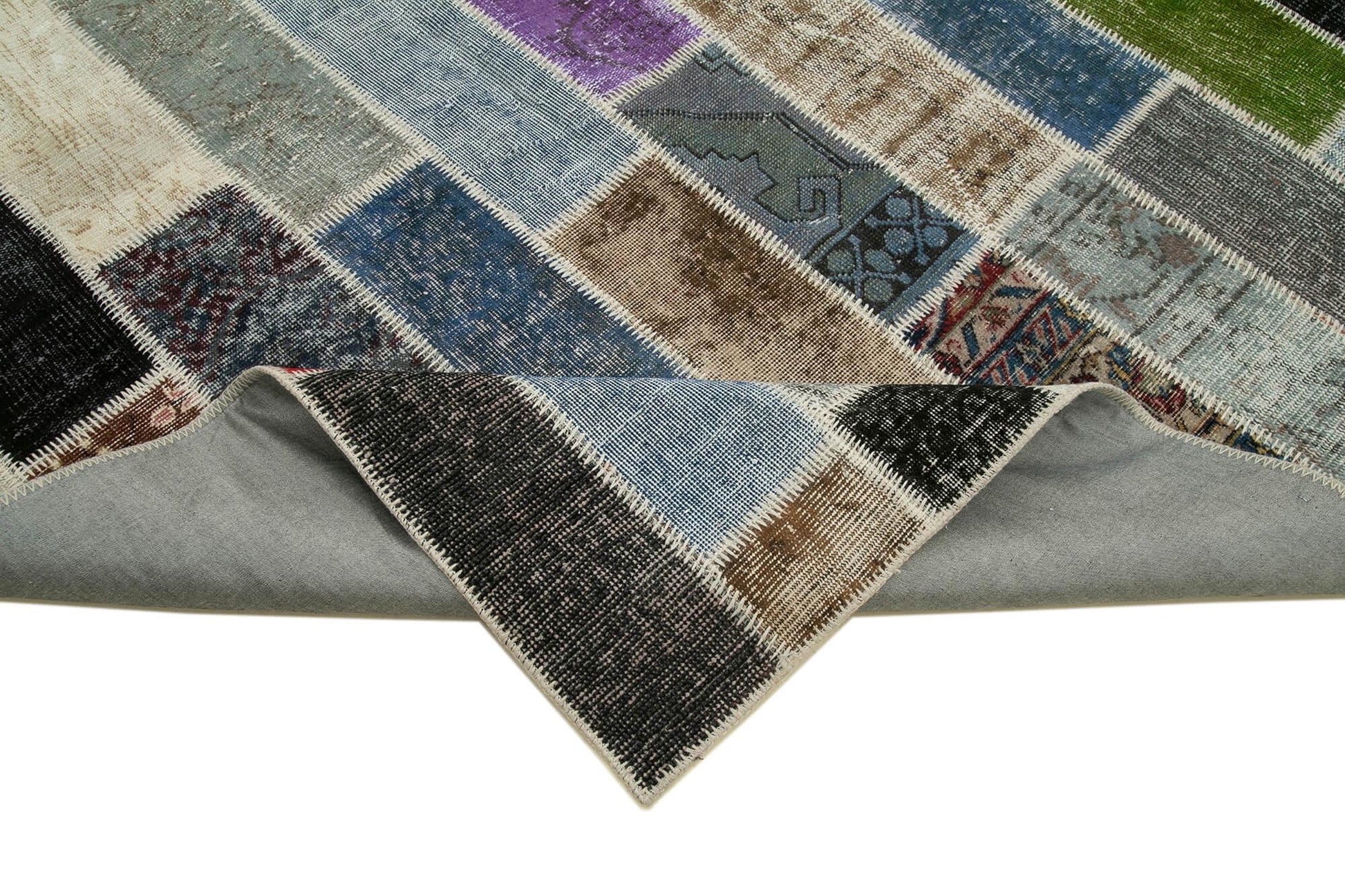 Kırk Yama Gri Patchwork Pamuk Yün El Dokuma Halısı 203x312 Agacan