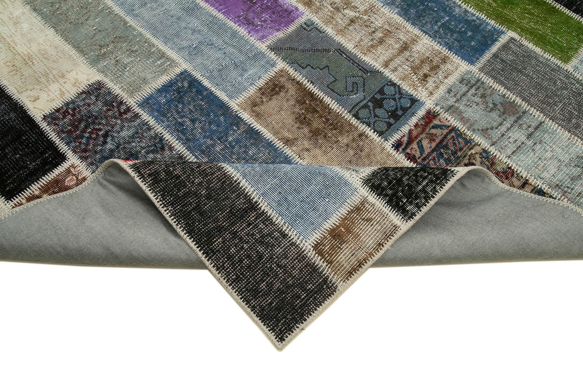 Kırk Yama Gri Patchwork Pamuk Yün El Dokuma Halısı 203x312 Agacan