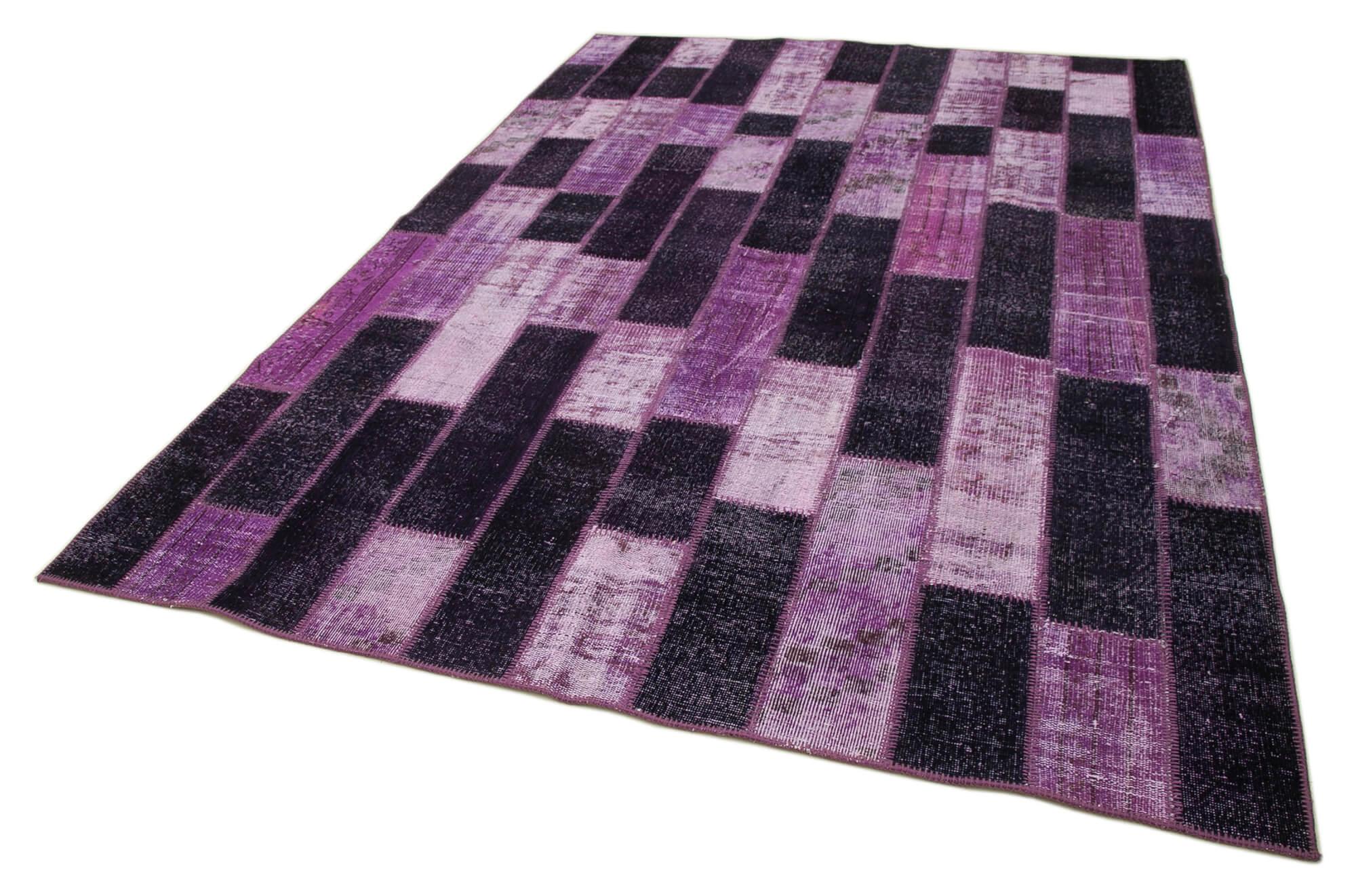 Kırk Yama Mor Patchwork Pamuk Yün El Dokuma Halısı 206x300 Agacan