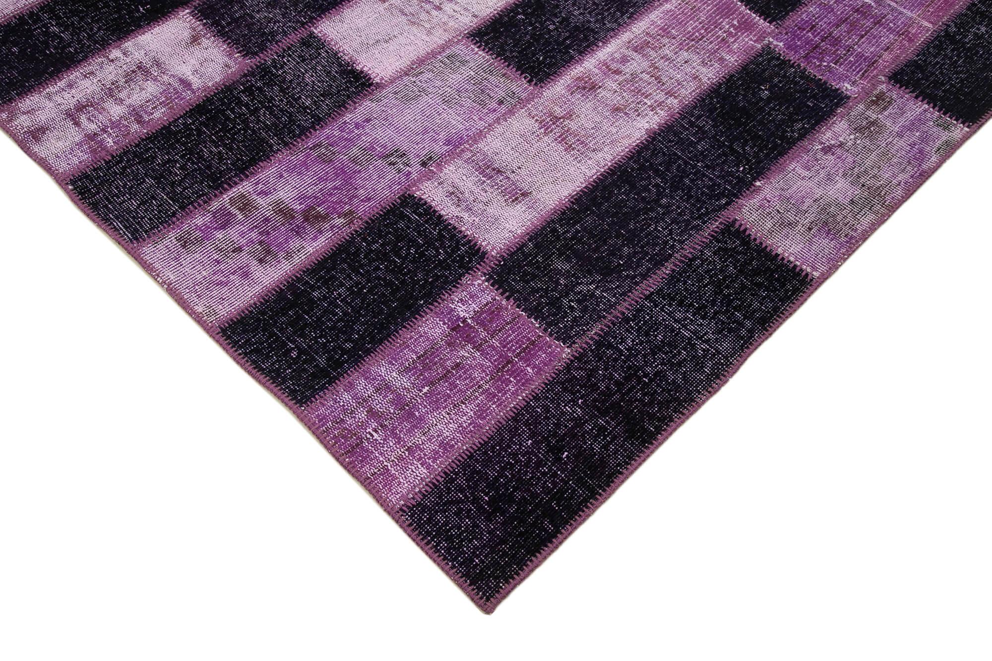Kırk Yama Mor Patchwork Pamuk Yün El Dokuma Halısı 206x300 Agacan