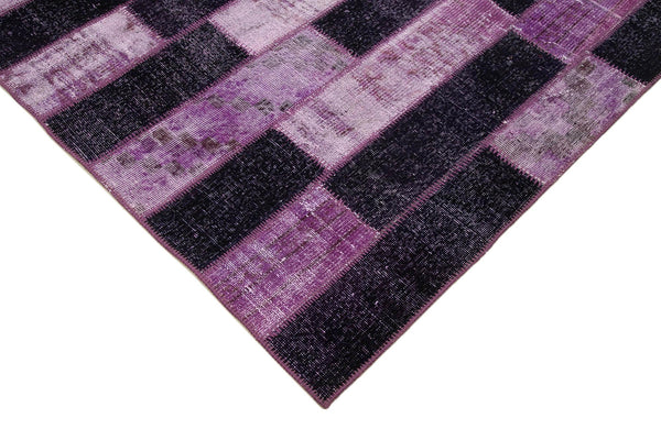 Kırk Yama Mor Patchwork Pamuk Yün El Dokuma Halısı 206x300 Agacan