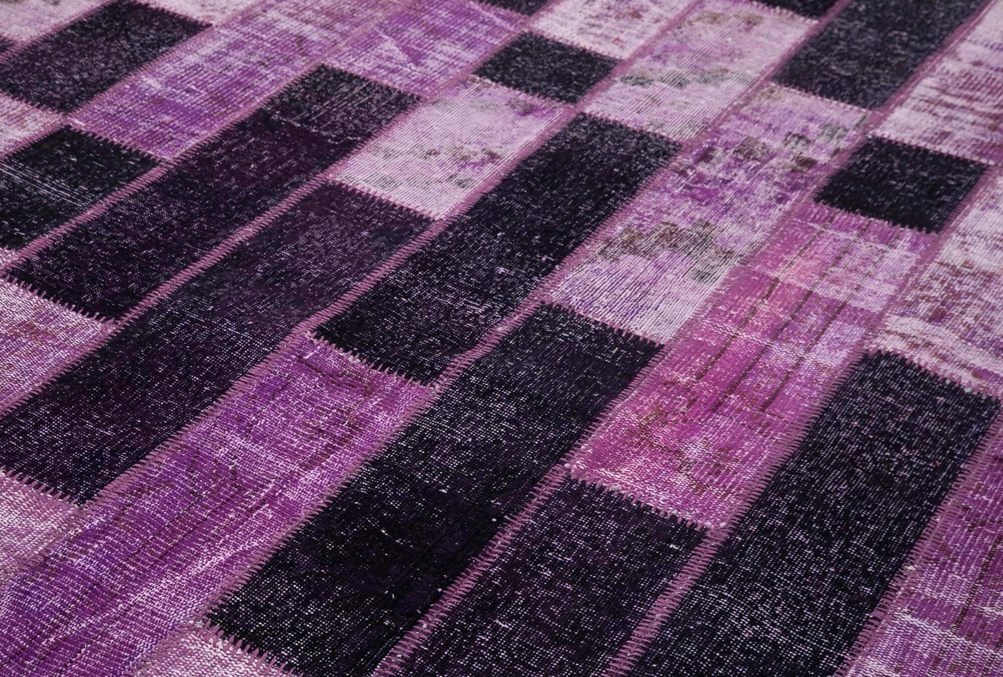 Kırk Yama Mor Patchwork Pamuk Yün El Dokuma Halısı 206x300 Agacan