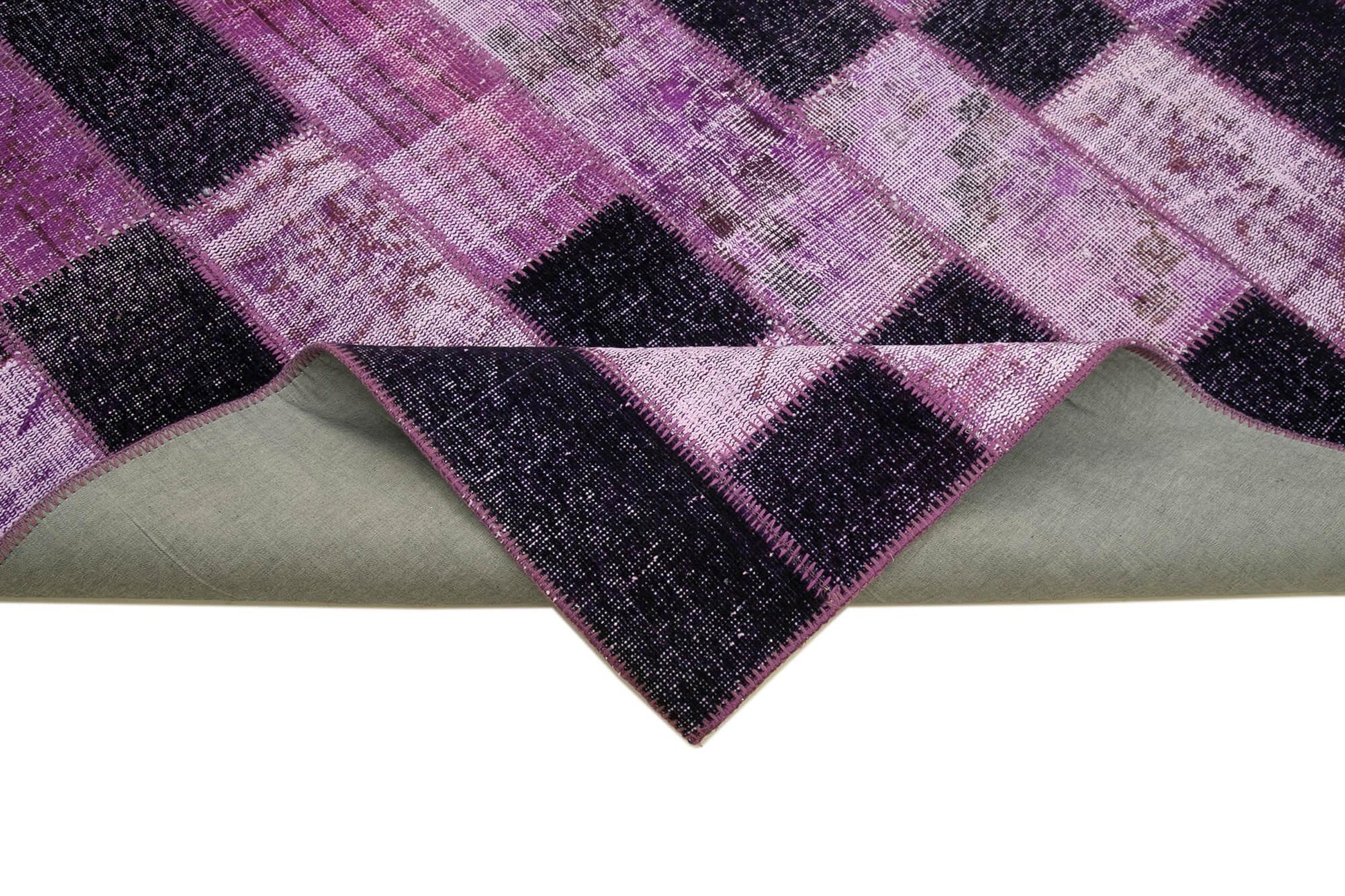 Kırk Yama Mor Patchwork Pamuk Yün El Dokuma Halısı 206x300 Agacan