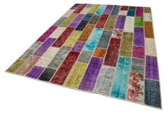Kırk Yama Gri Patchwork Pamuk Yün El Dokuma Halısı 203x300 Agacan
