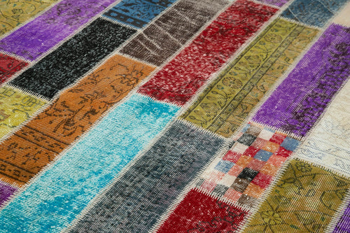 Kırk Yama Gri Patchwork Pamuk Yün El Dokuma Halısı 203x300 Agacan