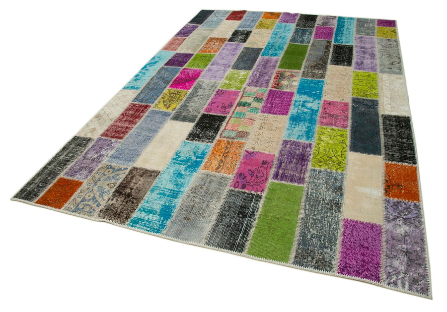 Kırk Yama Gri Patchwork Pamuk Yün El Dokuma Halısı 200x302 Agacan