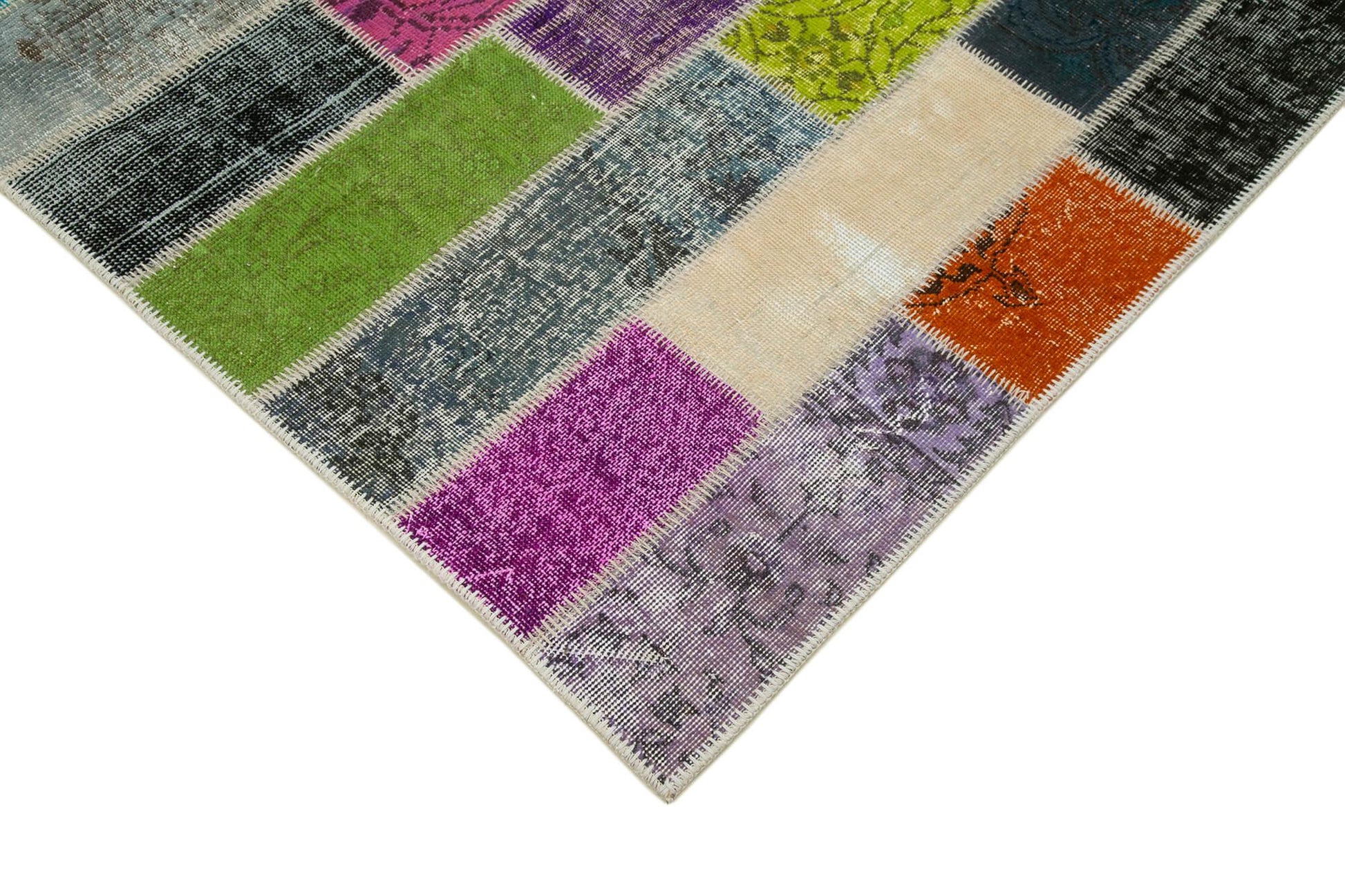 Kırk Yama Gri Patchwork Pamuk Yün El Dokuma Halısı 200x302 Agacan