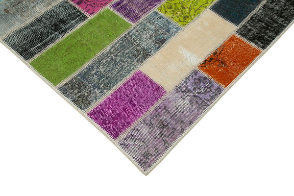 Kırk Yama Gri Patchwork Pamuk Yün El Dokuma Halısı 200x302 Agacan