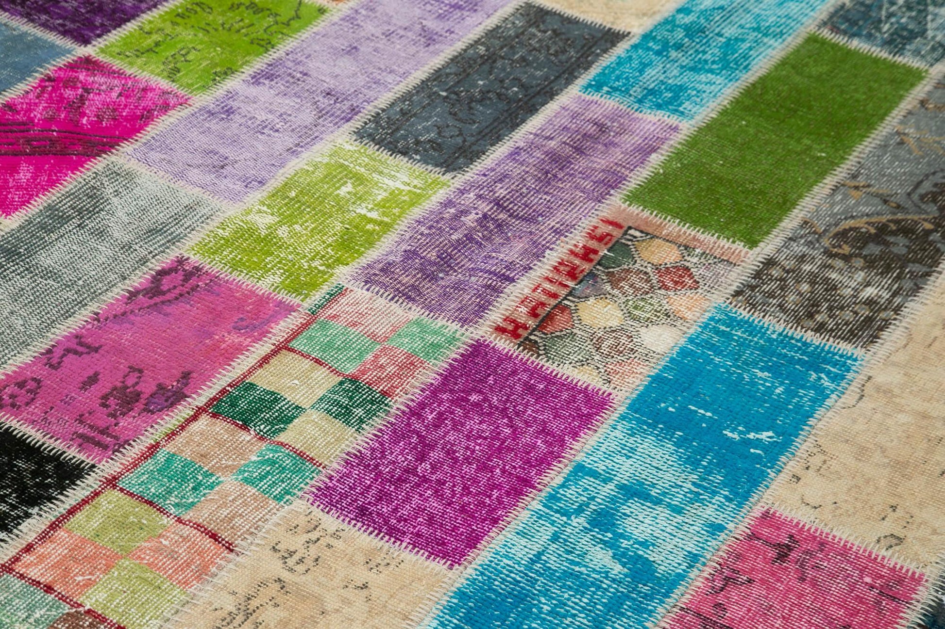 Kırk Yama Gri Patchwork Pamuk Yün El Dokuma Halısı 200x302 Agacan