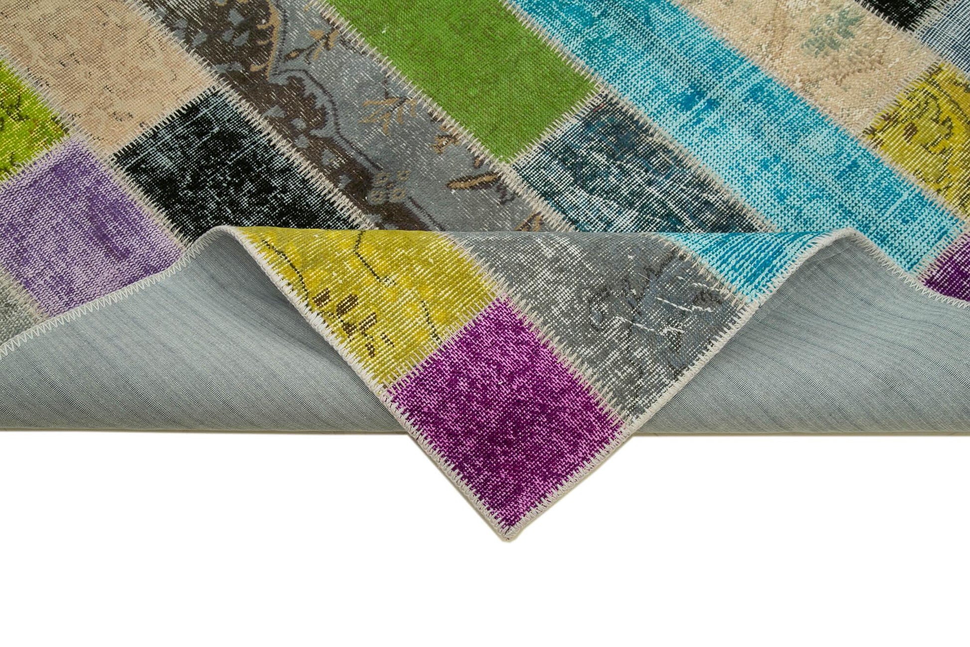 Kırk Yama Gri Patchwork Pamuk Yün El Dokuma Halısı 200x302 Agacan