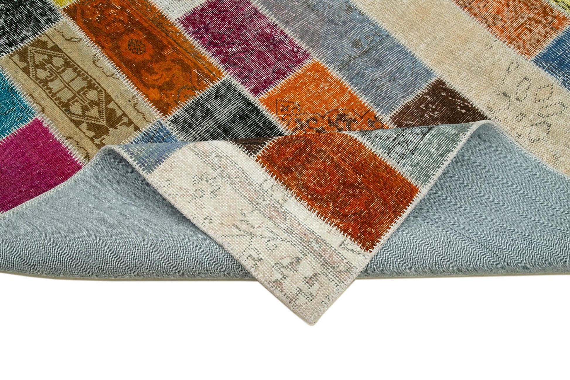 Kırk Yama Gri Patchwork Pamuk Yün El Dokuma Halısı 203x300 Agacan