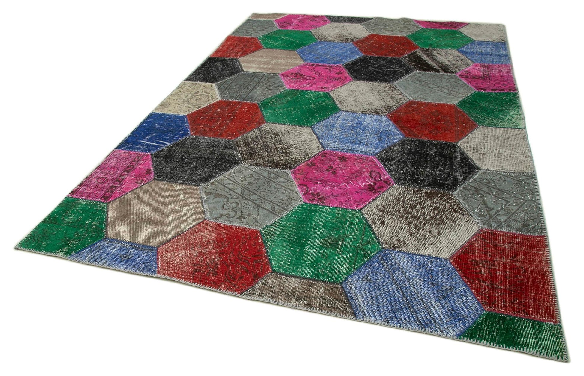 Kırk Yama Gri Patchwork Pamuk Yün El Dokuma Halısı 201x304 Agacan