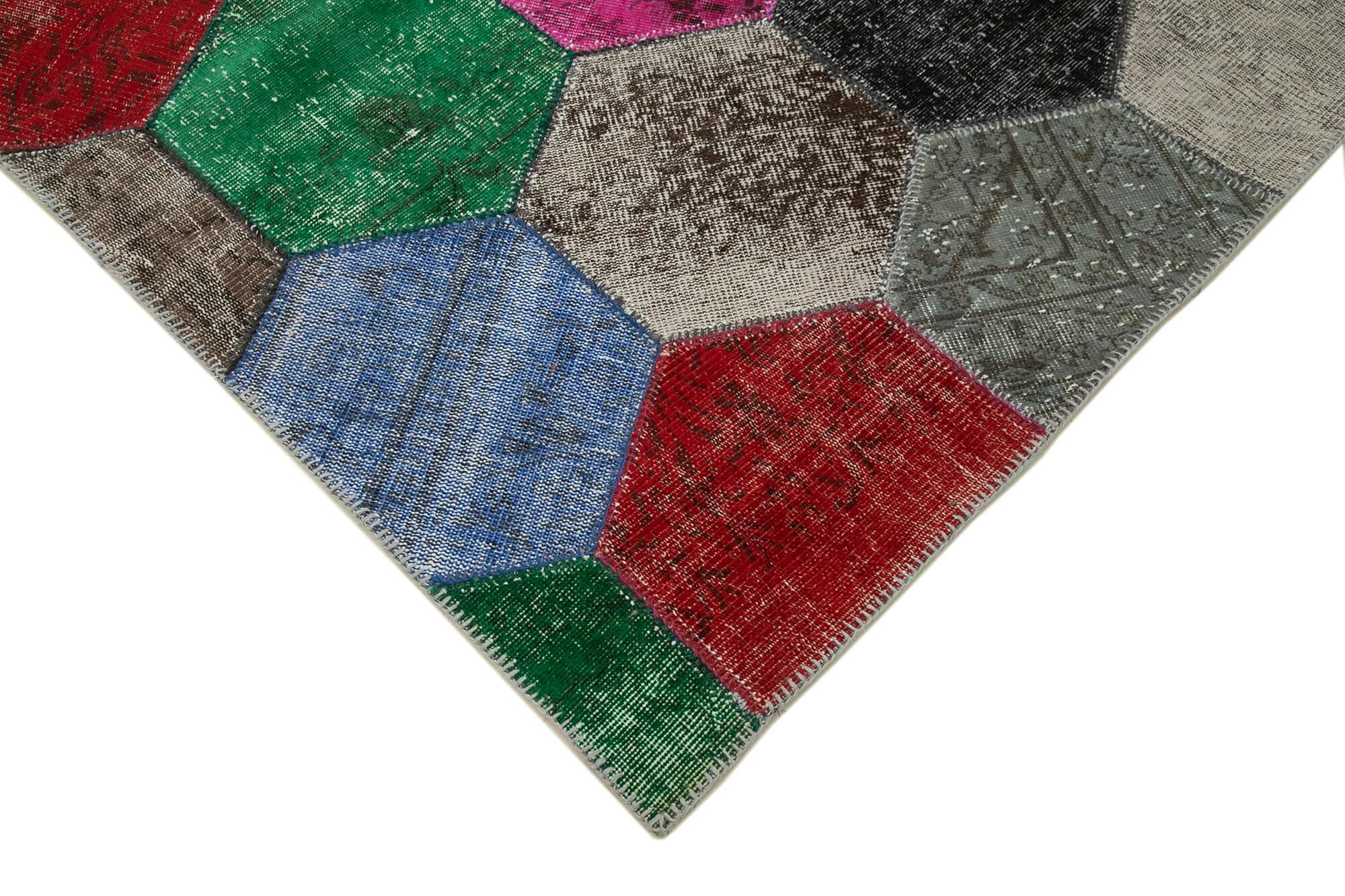 Kırk Yama Gri Patchwork Pamuk Yün El Dokuma Halısı 201x304 Agacan