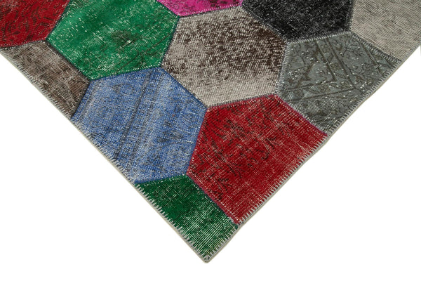 Kırk Yama Gri Patchwork Pamuk Yün El Dokuma Halısı 201x304 Agacan