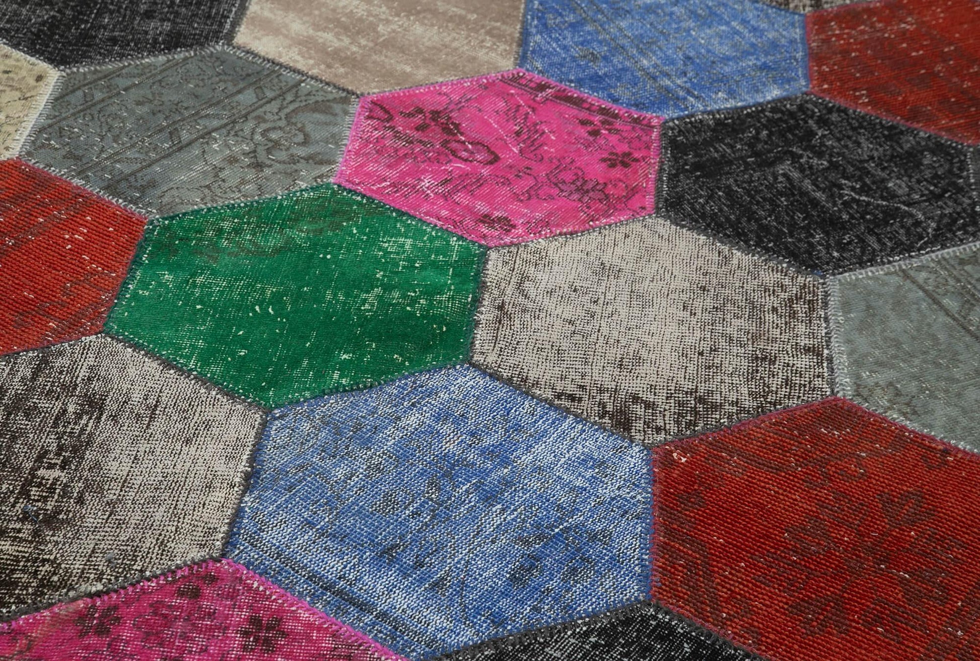 Kırk Yama Gri Patchwork Pamuk Yün El Dokuma Halısı 201x304 Agacan