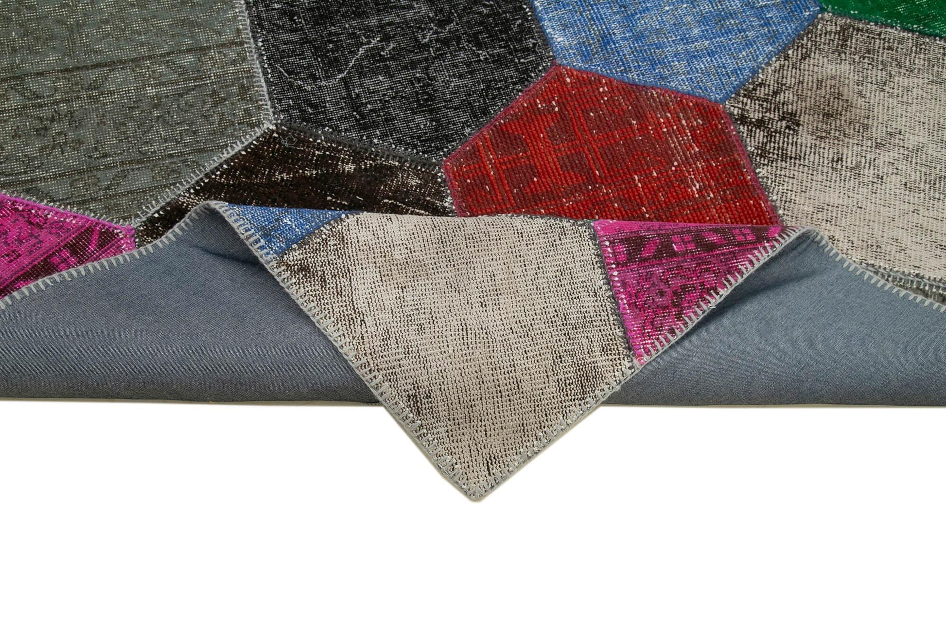 Kırk Yama Gri Patchwork Pamuk Yün El Dokuma Halısı 201x304 Agacan