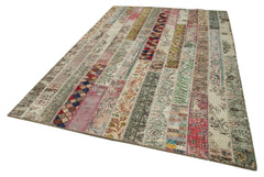Kırk Yama Gri Patchwork Pamuk Yün El Dokuma Halısı 202x304 Agacan