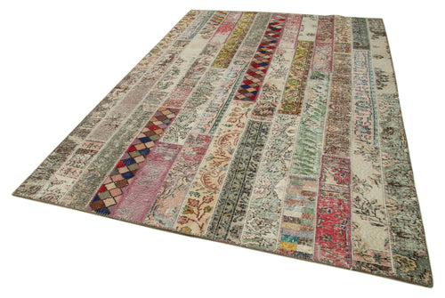 Kırk Yama Gri Patchwork Pamuk Yün El Dokuma Halısı 202x304 Agacan
