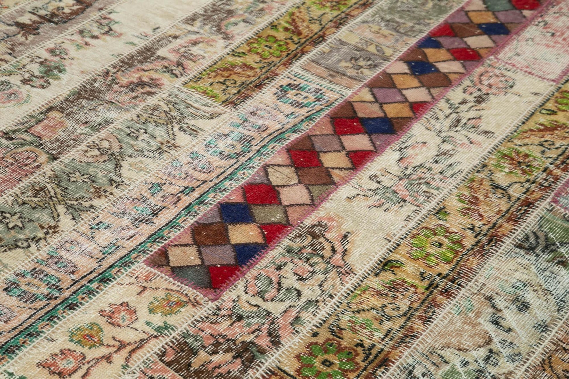 Kırk Yama Gri Patchwork Pamuk Yün El Dokuma Halısı 202x304 Agacan