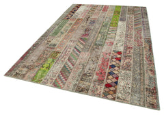 Kırk Yama Gri Patchwork Pamuk Yün El Dokuma Halısı 200x302 Agacan
